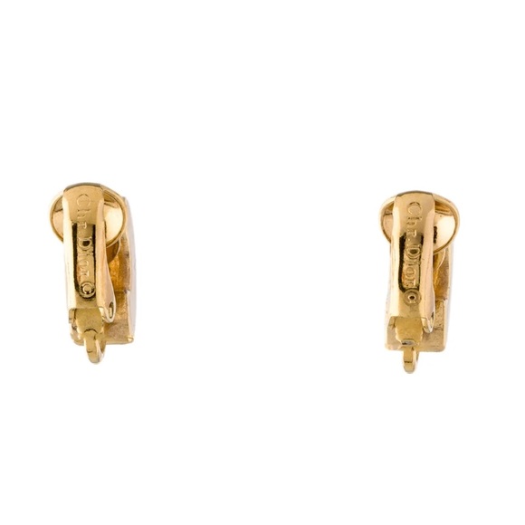 Vintage Designer Christian Dior Gold Crystal Clip On Runway Earrings - Picture 3 of 12